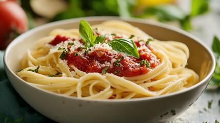 Delicious Spaghetti with Marinara Sauce and Fresh Basil