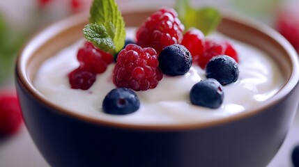 Delicious Yogurt Parfait with Fresh Berries and Mint