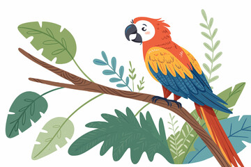 Flat Vector Illustration of a Vibrant Tropical Parrot 1