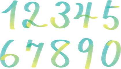 爽やかなグラデーションのマーカータッチの手描き数字セット
