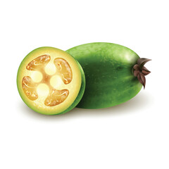 Guava fruit with slices isolated on white background