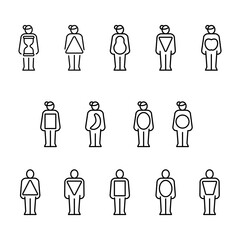 Obraz premium Female and Male Body types shapes type black line icons set for digital and print projects.