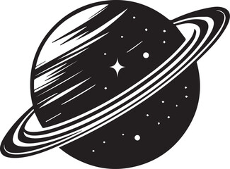 Saturn Sillhouette,  Planet Saturn with planetary ring vector, cosmos and planet silhouette illustration