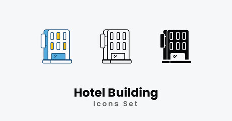 Hotel Building Icons thin line and glyph vector icon stock illustration