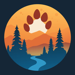 Winter forest landscape with a silhouette of a wolf and dog among the snow-covered trees, a festive...