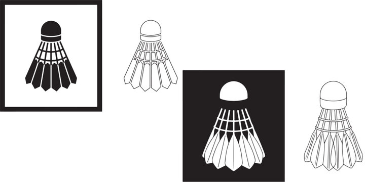 set vector various Badminton Shuttlecock Illustrations  line art outline Black and White, Badminton shuttlecock icon vector silhouettes, 