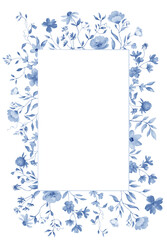 Frame of blue flowers. Blue flower border