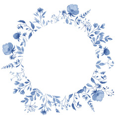 Frame of blue flowers. Blue flower border