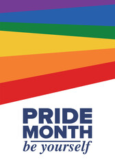 LGBT Pride Month in June. Lesbian Gay Bisexual Transgender. Celebrated annual. LGBT flag. Rainbow love concept. Human rights and tolerance. Poster, card, banner and background. Vector illustration