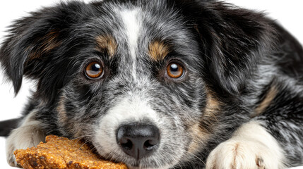 Candid Canine Companion: A charming canine with a captivating gaze, basking in the glow, embodies pure adoration while relishing a treat.