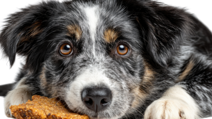 Candid Canine Companion: A charming canine with a captivating gaze, basking in the glow, embodies pure adoration while relishing a treat.