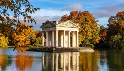 Obraz premium Vincennes, the temple of love and artificial grotto on the Daumesnil lake,