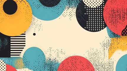 Abstract geometric composition with textured circles and retro color palette