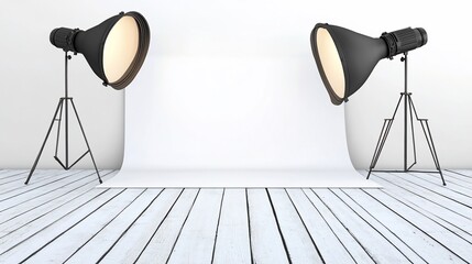Illuminated studio setup featuring lighting equipment and backdrop arrangement