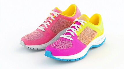 Pair of vibrant running shoes on pristine white background, athletic footwear concept