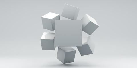 3D Abstract design of white box with empty space 