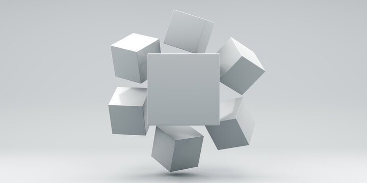 3D Abstract design of white box with empty space 