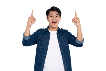 Portrait of young man Asian is posing on PNG background	