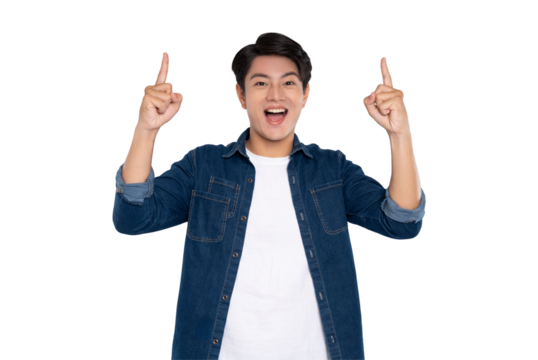 Portrait of young man Asian is posing on PNG background	