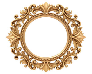 Ornate golden round frame with detailed floral design on a black background