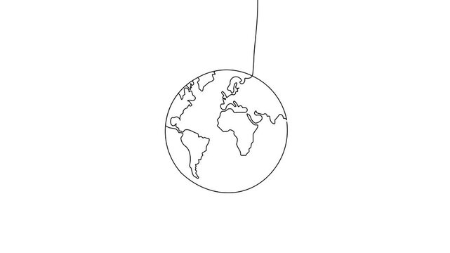 Hand Drawn One Line Animation of a Simple Rotating Globe - White Background - Repeating Material,4k video