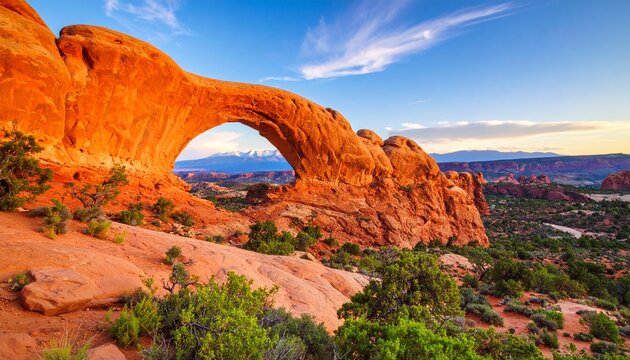 Evening light over North Window with Turret Arch in the distance, Arches National Par