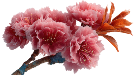 Pink Flowers: Delicate pink blooms on a flowering branch with lush, detailed petals exude an air of natural beauty and springtime bliss.
