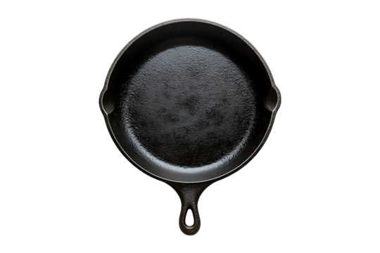 Empty cast iron pan isolated on transparent background