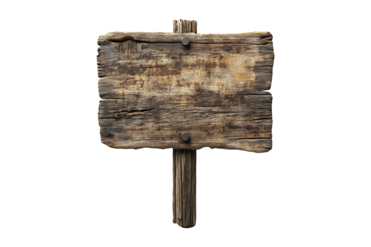 Empty old vintage wooden signboard isolated on transparent background