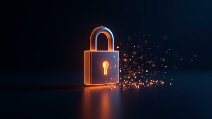 Lock, Broken, Data, Stream, Security Digital Padlock Exploding Into Glowing Stream Of Information, Ideal For Banners And Website Security Pages