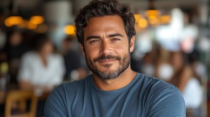 Obraz premium Portrait of a Smiling Man in a Cafe
