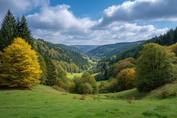 Autumnal Valley Vista: Serene Landscape in Golden Hues