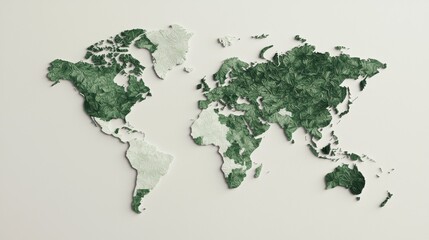 A world map made of green leaves highlights an environmental and eco-friendly theme.