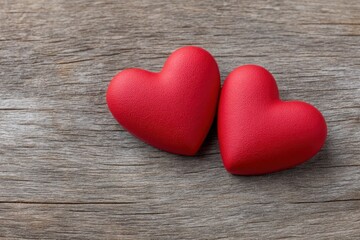 Two Red Hearts on Rustic Wood: A Romantic Valentine's Image