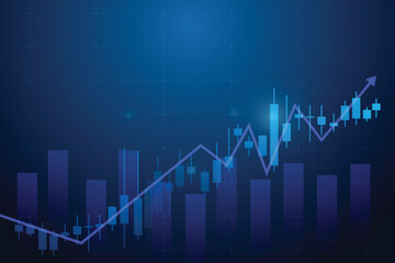 Financial business statistics with bar graph and candlestick chart 