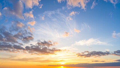 Twilight sunset with colorful clouds. Dramatic atmosphere created by the sunlight. 