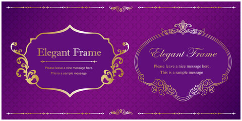 高級感のあるエレガントなフレームセット、装飾デザイン、飾り罫、上品な背景、金、ゴールド、パープル