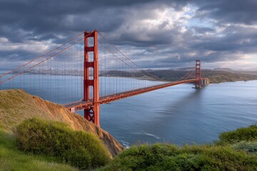 Fototapeta premium Golden Gate Bridge: Dramatic Sunset Landscape Photography
