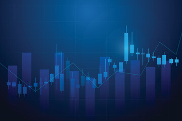 Financial business statistics with bar graph and candlestick chart 