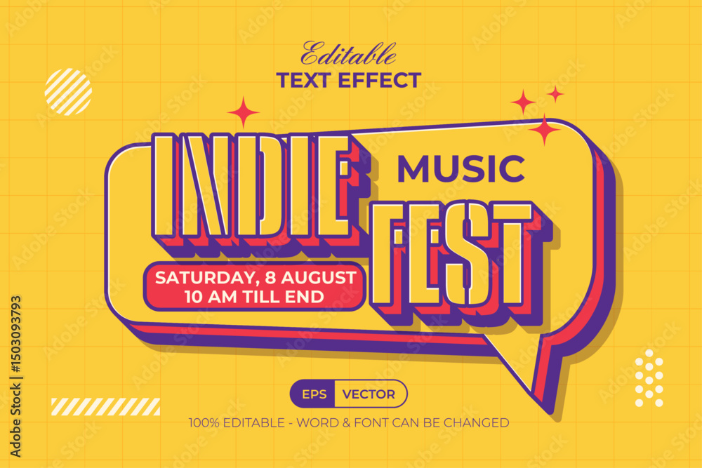 Poster music event text effect retro style. editable text effect 3d style.