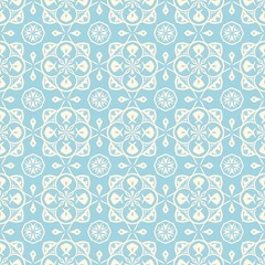 Elegant Seamless Pattern with Light Blue and Cream Floral Motifs for Background Design or Textile Use