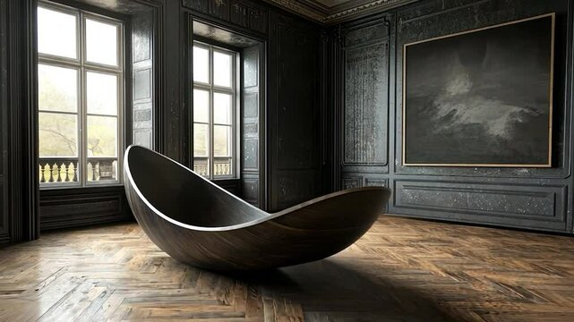 Dark wood sculpture in grand room