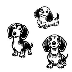 線画で描いたダックスフントのイラスト素材セット
