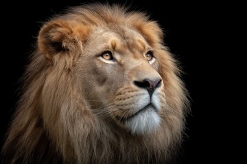 Fototapeta premium Majestic Lion Portrait: A Serene and Powerful Study in Black and Gold