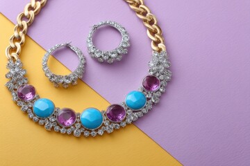 Obraz premium Elegant Turquoise and Amethyst Statement Necklace with Matching Earrings