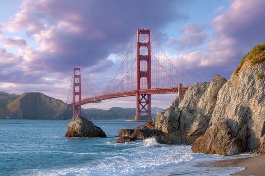 Golden Gate Bridge: Serene Sunset Coastal Vista
