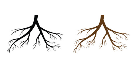 Tree root vector silhouette icon set. Set of tree roots. root of the tree icon. Vector illustration in eps 10.