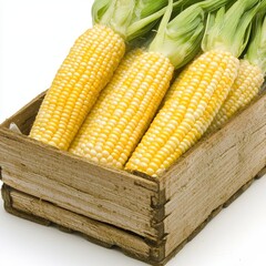 Fresh Bi Color Corn on the Cob in Rustic Wooden Crate with Green Husks