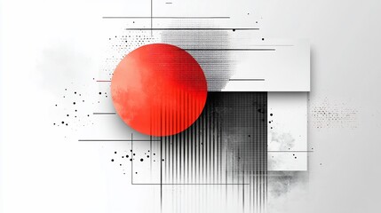 Abstract Red Circle with Geometric Shapes and Textures