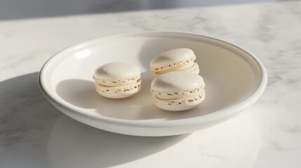 Delicate Vanilla Macarons on a White Plate